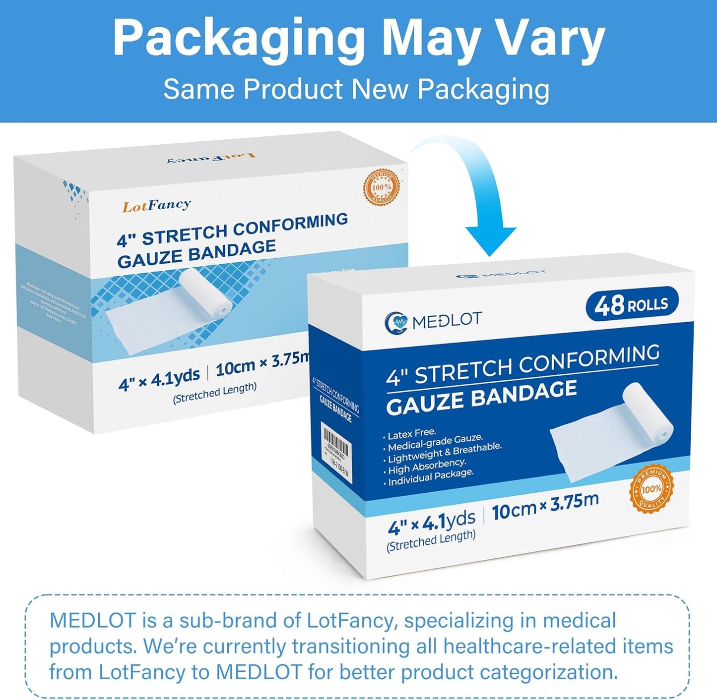 Gauze Rolls, 48 Count, 4 Inch X 4.1 Yards, Rolled Gauze Wrap, Conforming Stretch Bandage for Wounds Care, Medical Supplies for First Aid