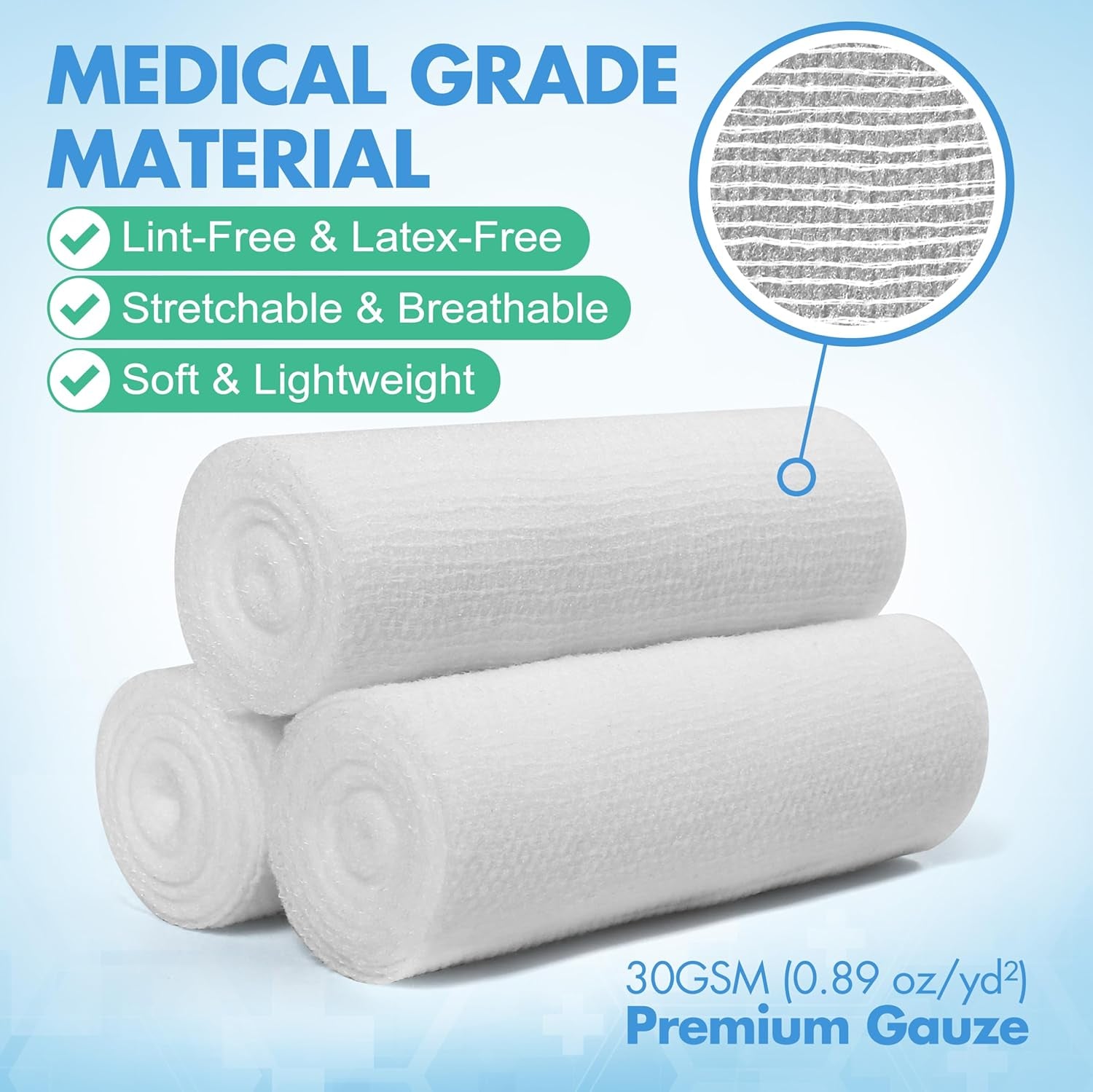 Gauze Rolls, 48 Count, 4 Inch X 4.1 Yards, Rolled Gauze Wrap, Conforming Stretch Bandage for Wounds Care, Medical Supplies for First Aid