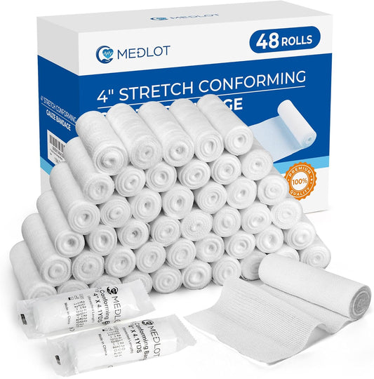 Gauze Rolls, 48 Count, 4 Inch X 4.1 Yards, Rolled Gauze Wrap, Conforming Stretch Bandage for Wounds Care, Medical Supplies for First Aid
