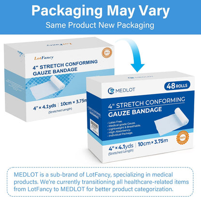 Gauze Rolls, 48 Count, 4 Inch X 4.1 Yards, Rolled Gauze Wrap, Conforming Stretch Bandage for Wounds Care, Medical Supplies for First Aid