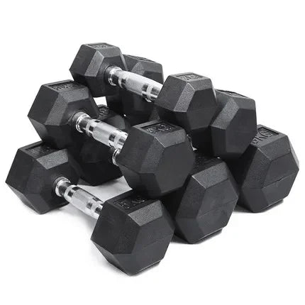 Weight Lifting Fitness Equipment Dumbbell Black Rubber Coated Hex Dumbbell Gym Weights Musculation