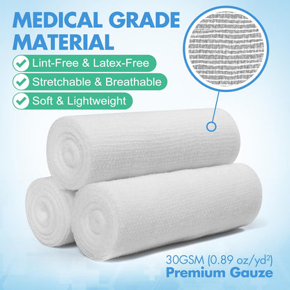 Gauze Rolls, 48 Count, 4 Inch X 4.1 Yards, Rolled Gauze Wrap, Conforming Stretch Bandage for Wounds Care, Medical Supplies for First Aid