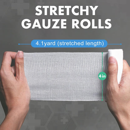 Gauze Rolls, 48 Count, 4 Inch X 4.1 Yards, Rolled Gauze Wrap, Conforming Stretch Bandage for Wounds Care, Medical Supplies for First Aid